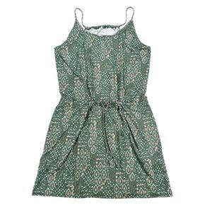 Woolrich Size Large Green Multi Allover Tribal Print Sleeveless Dress Waist Tie